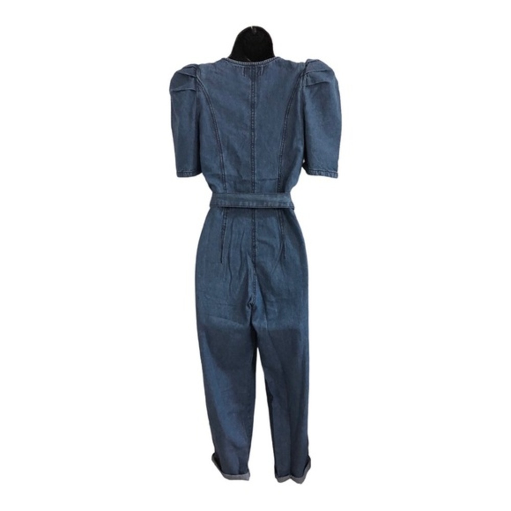 Jessica Simpson blue jeans denim puff sleeve adjustable hem jumpsuit size XS new - Picture 9 of 16